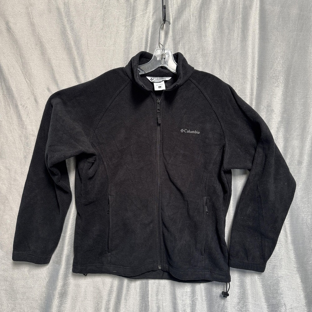 Columbia Fleece Jacket Womens Large Black Full Zip Mock Neck Outdoor Hiking
